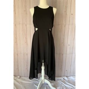 H&M black high-low dress, side cut-outs, size 8
